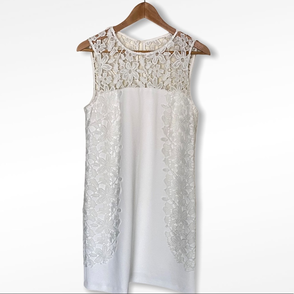 Nanette Lepore White Lace Sleeveless Shift Dress